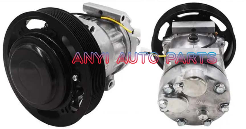 SD057 Compressor Type: 7H15 Pulley DIA: 180mm Number of groove: 8PK Foot Position: 4 Through Holes Interface: Volt: 24V