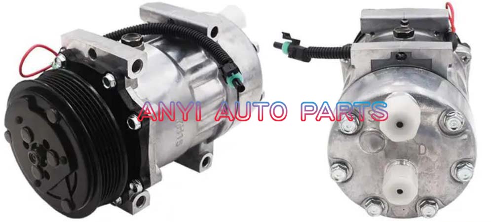 SD070 Compressor Type: 7H15 Pulley DIA: 123mm Number of groove: 6PK Foot Position: 4 Through Holes Interface: Volt: 12V