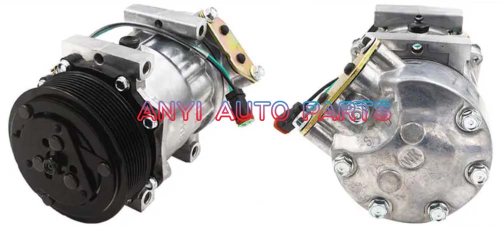 SD050 Compressor Type: 7H15 Pulley DIA: 123mm Number of groove: 8PK Foot Position: 4 Through Holes Interface: Volt: 24V