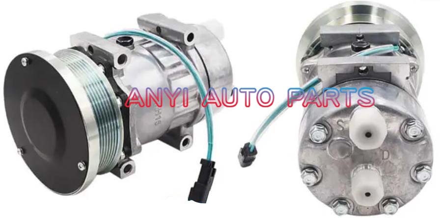 SD071 Compressor Type: 7H15 Pulley DIA: 133mm Number of groove: 8PK Foot Position: 4 Through Holes Interface: Volt: 24V